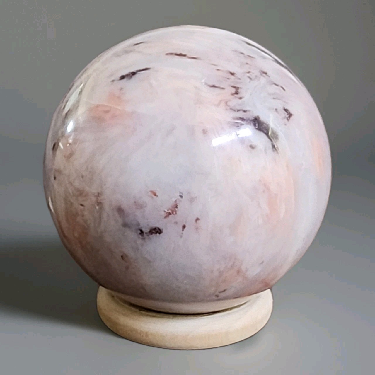 Natural Polished Pink Banded Plume Agate Sphere 2.43″ – 338g – USA