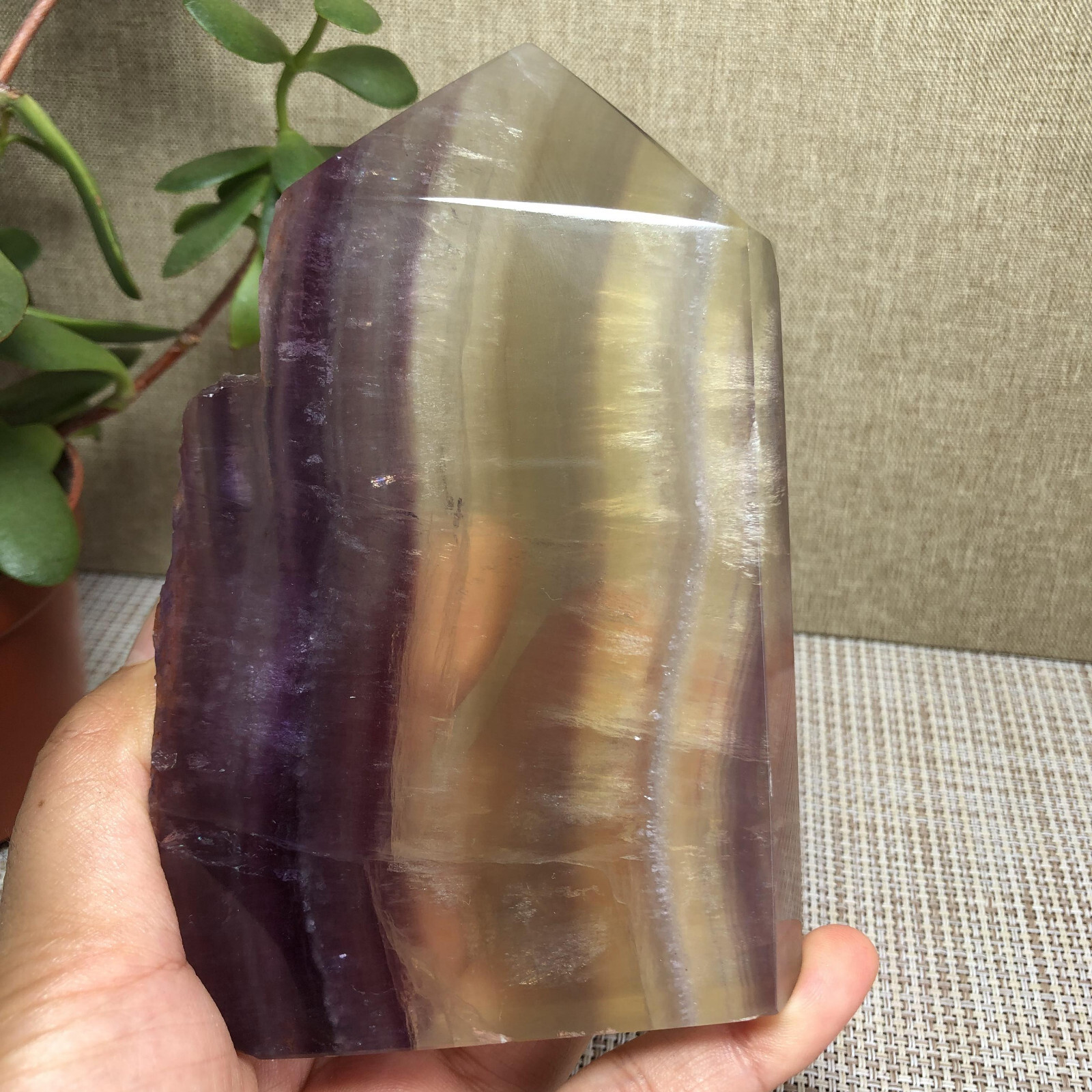 492g Natural candy Fluorite Polish/Rough wand Crystal free standing 123mm A2894