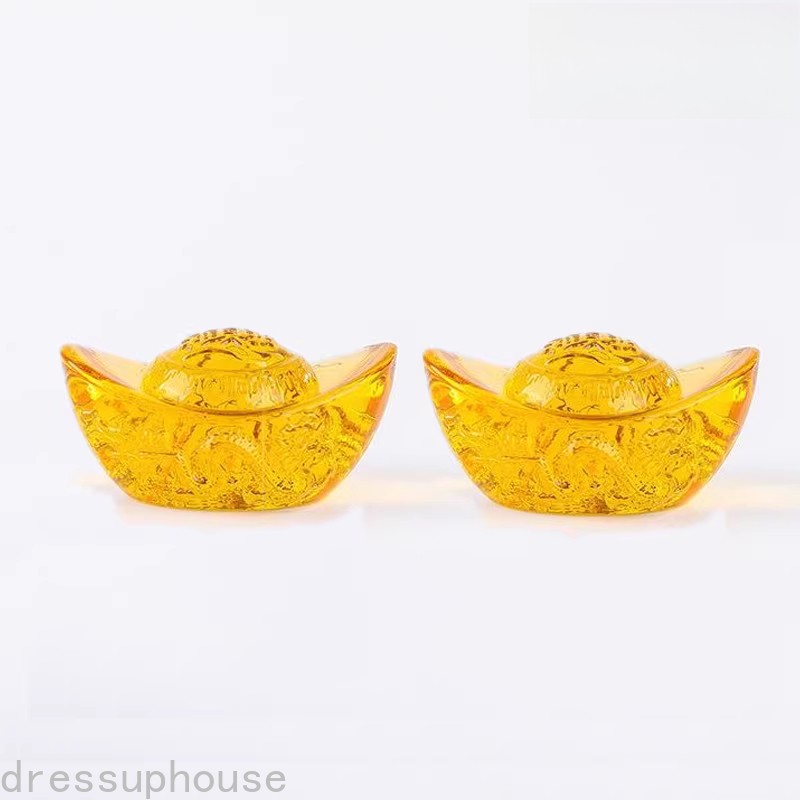 1Pair Citrine Dragon Pattern Yuanbao Attracting Wealth Chinese Style Ornament