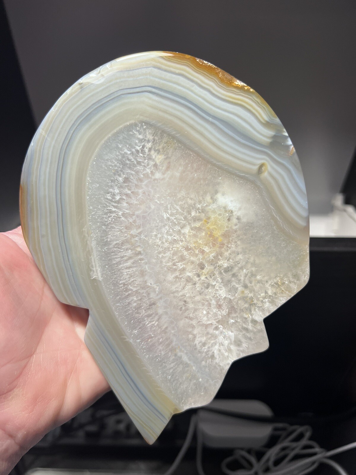 Human Head Skull Geode Slab/Slice- XL Natural Druzy quartz crystals 110mm