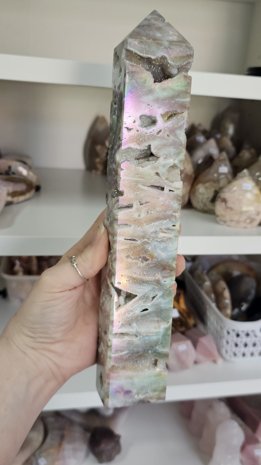 large Druzy Rainbow Angel Aura sphalerite crystal tower 755g 26.2cm