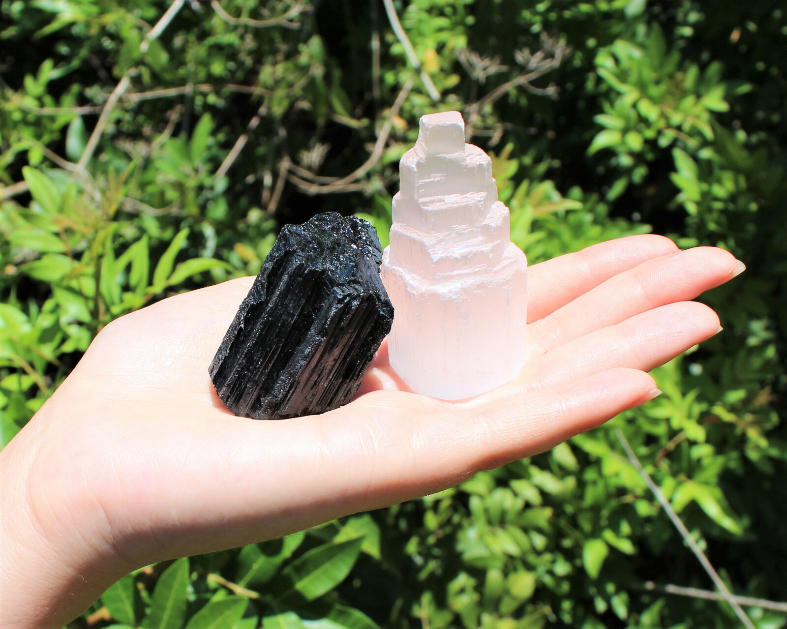 1 Selenite Tower & 1 Extra Grade Black Tourmaline Home Protection Kit Reiki