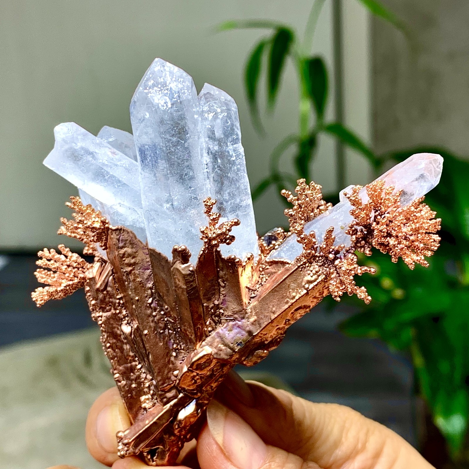 102G Rare!! iridescent Native Copper with white quartz crystal mineral-symbiosis