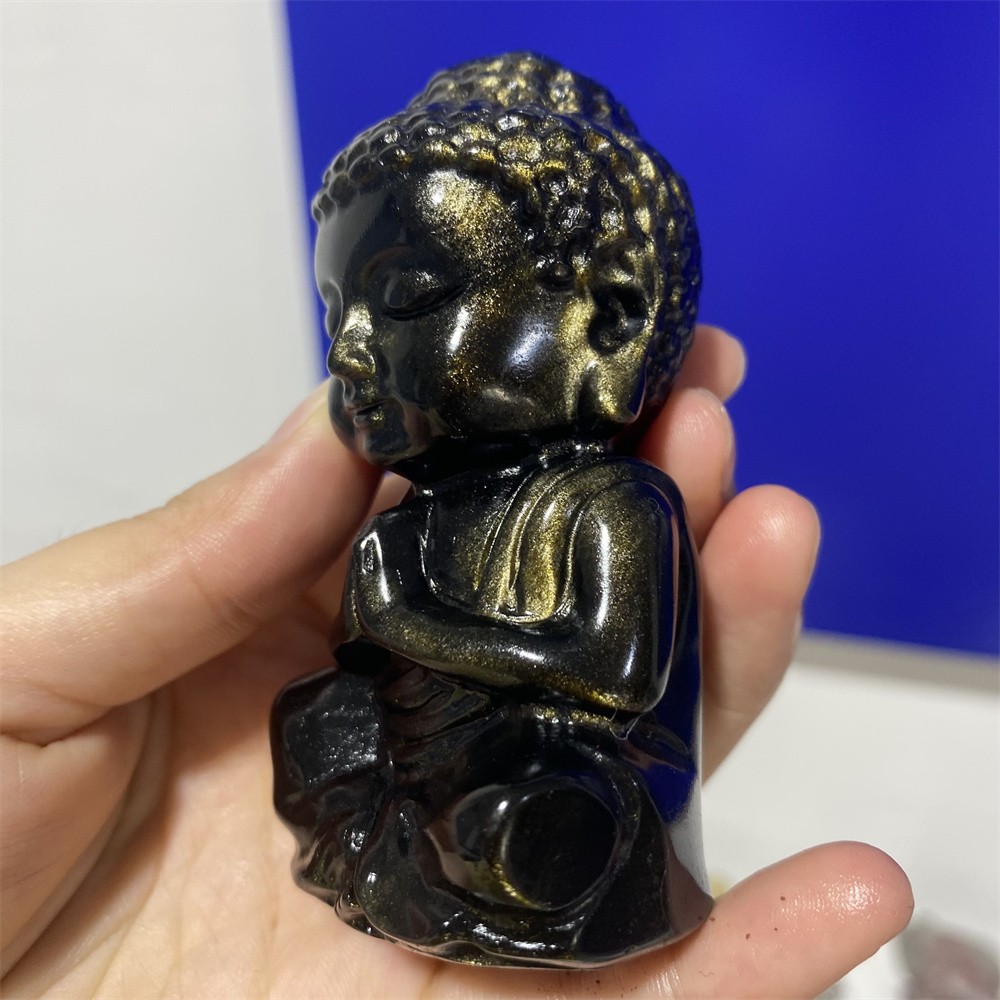 0.3LB 3.1″Natural A+Golden Obsidian Buddha Statue Crystal Reiki Carving Decor