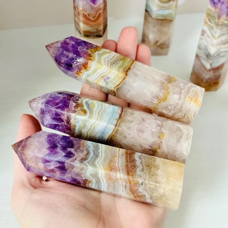 Crystal Tower Point Amethyst Lace Agate Obelisk Healing Crystal Collection Gift