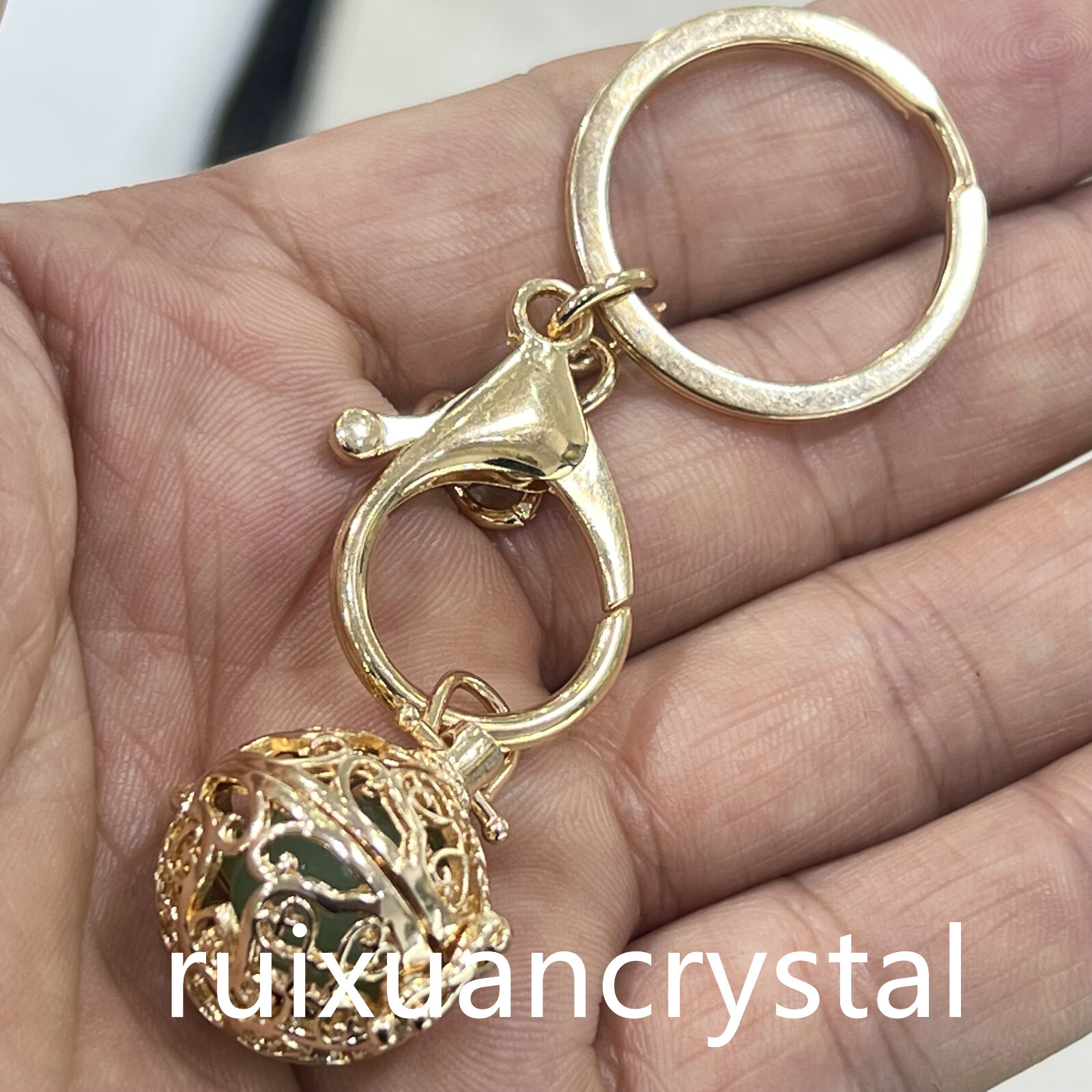 1pc Natural Aventurine Quartz Sphere cage key chain Crystal Reiki Healing