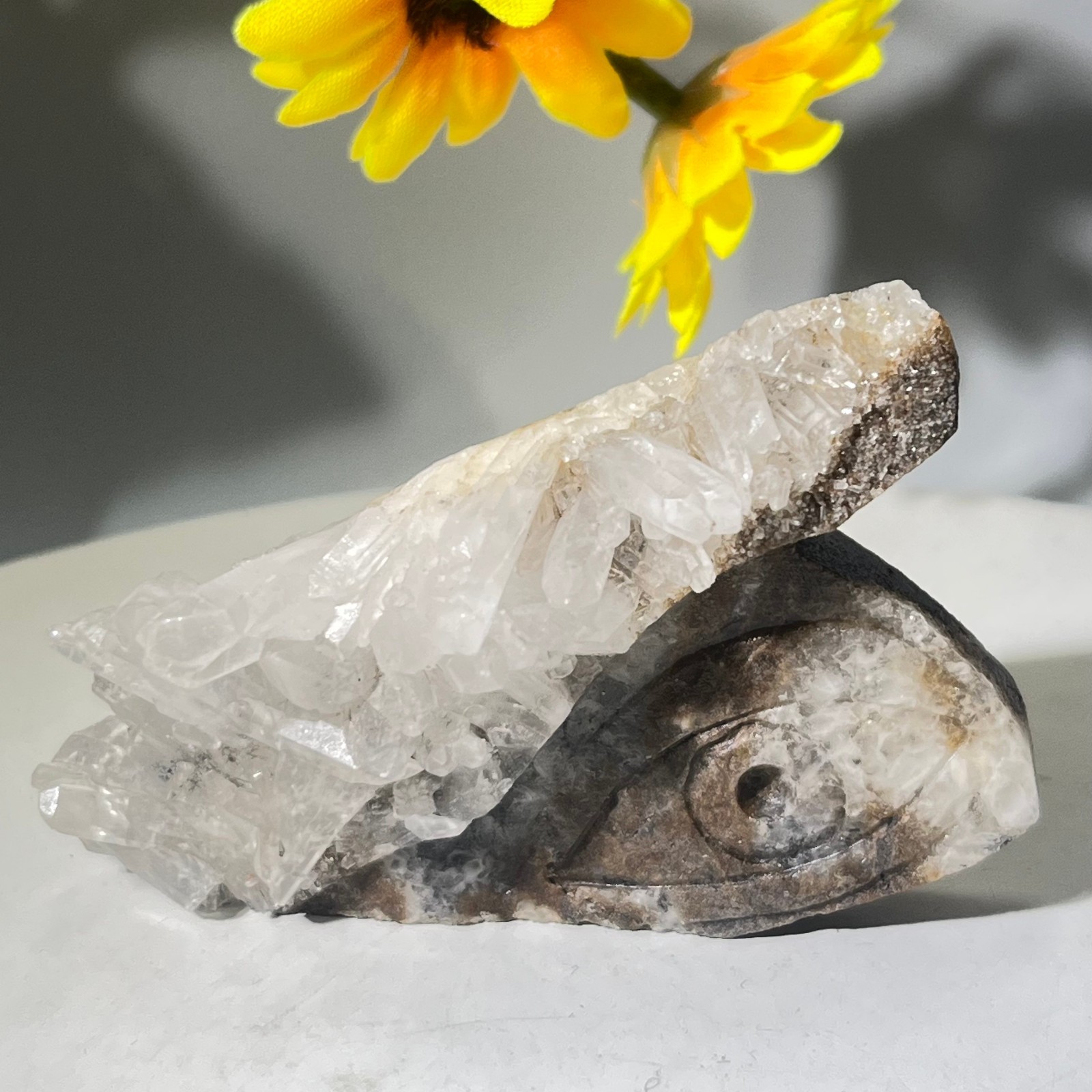 64gNatural white crystal cluster carving of God’s Eye