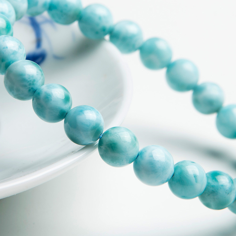 Natural Blue Larimar Water Pattern Dominica Jewelry Beads Bracelet 7mm AAAA