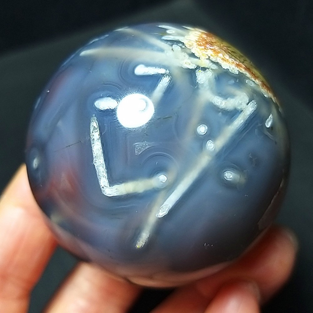 RARE 175.6G Natural Polished colorful Banded Agate Tourmaline Ball Healing A4698