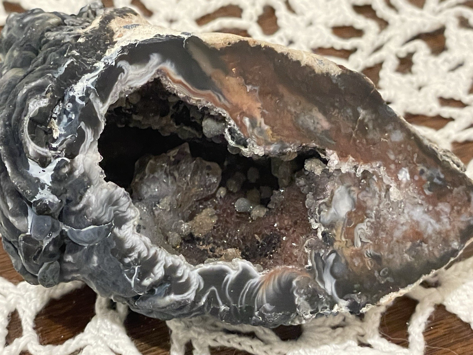 Beautiful Black and Brown Crystal Geode 4 X 2 Inch
