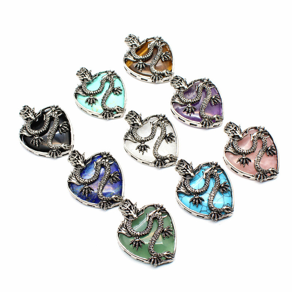 Natural Crystal Heart Dragon Claw Pendant Chakra Quartz Skull Healing Reiki Gift