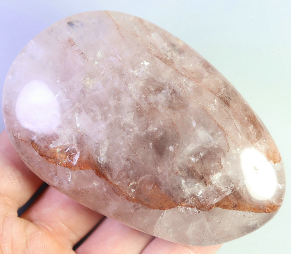 Natural Polished RED FIRE Hematoid Quartz Crystal Palm Stone Reiki Healing