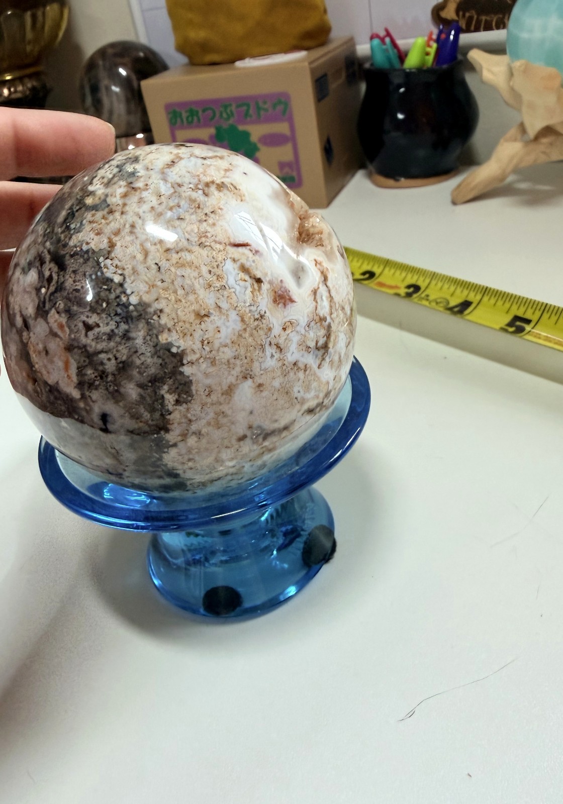 Ocean Jasper Sphere Druzy Vug Orbicular Polished Crystal Ball 729g 3.25in