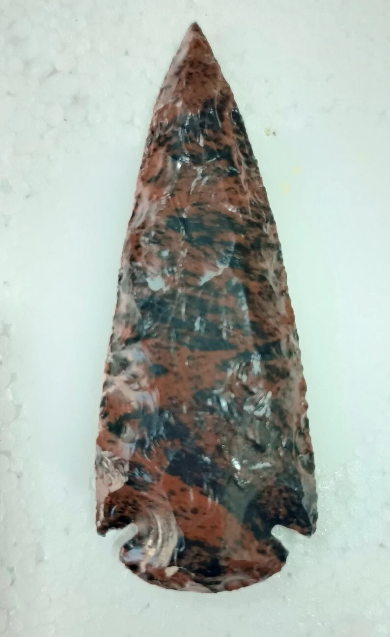 Hand-Carved Mahogany Obsidian Arrowhead, Select Size Obsidian Gemstone Spearhead