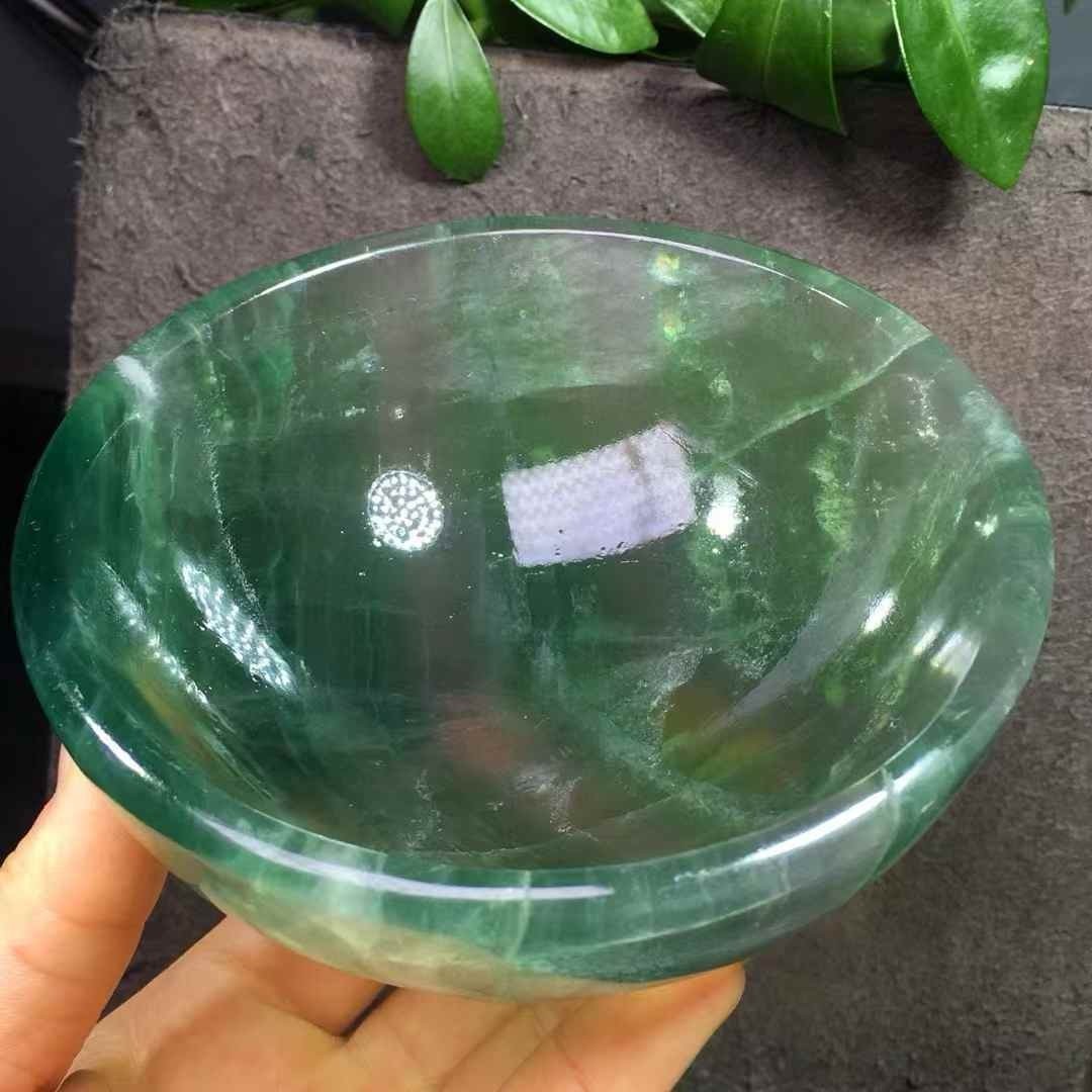 1PC Natural green fluorite crystal quartz Carved bowl Reiki Healing Gift