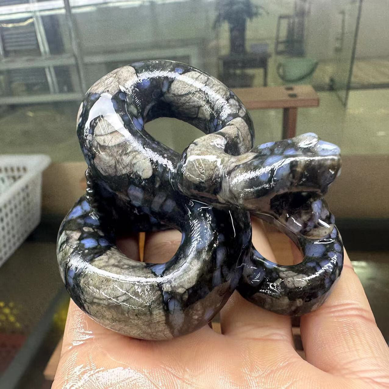 natural Rhyolite quartz crystal handmade engrave snake skull healing 1pc