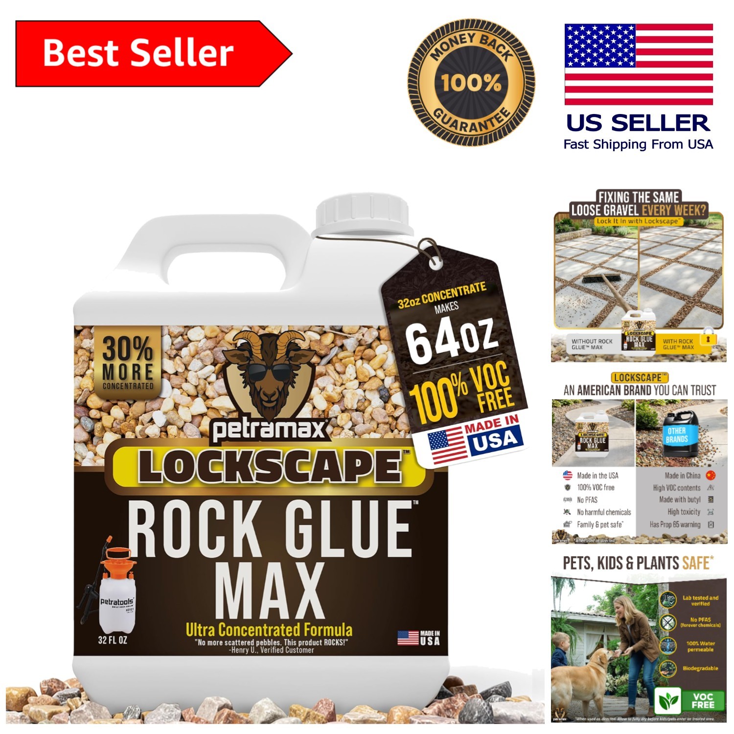 32 oz Non-Toxic Rock Glue – Erosion Resistant Gravel Binder for Landscapes