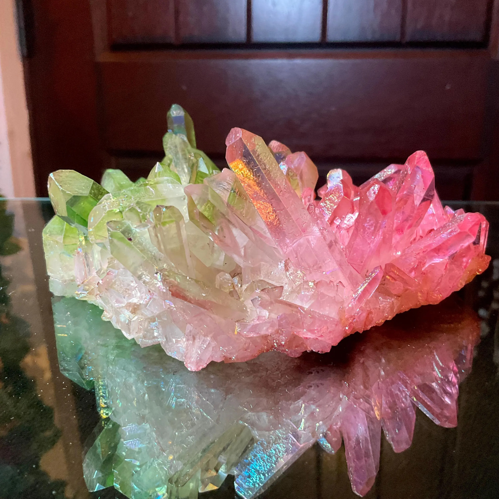 Pink & Green Aura Quartz Crystal Cluster ~ Large 1 Lb. 5 oz. ~ 6″ Long ~ Electr