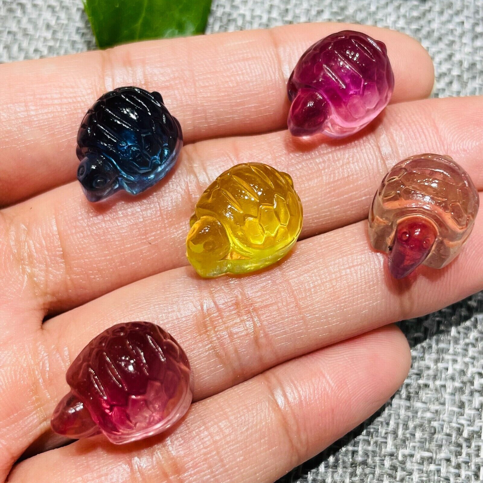 5pc Natural fluorite carved mini tortoise skull crystal quartz reiki healing