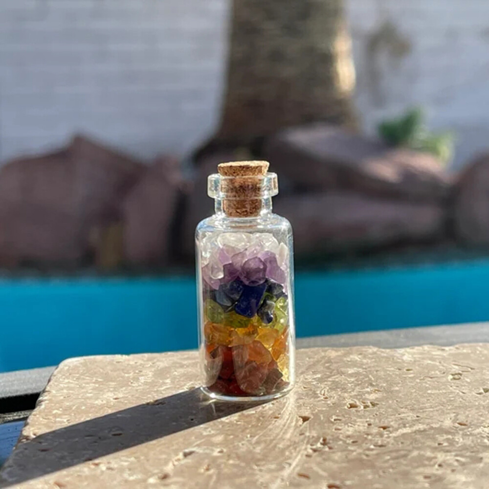 Wishing Bottle 7 Chakra Tumbled Stone Chip Gemstone Crystal Healing Witchcraft