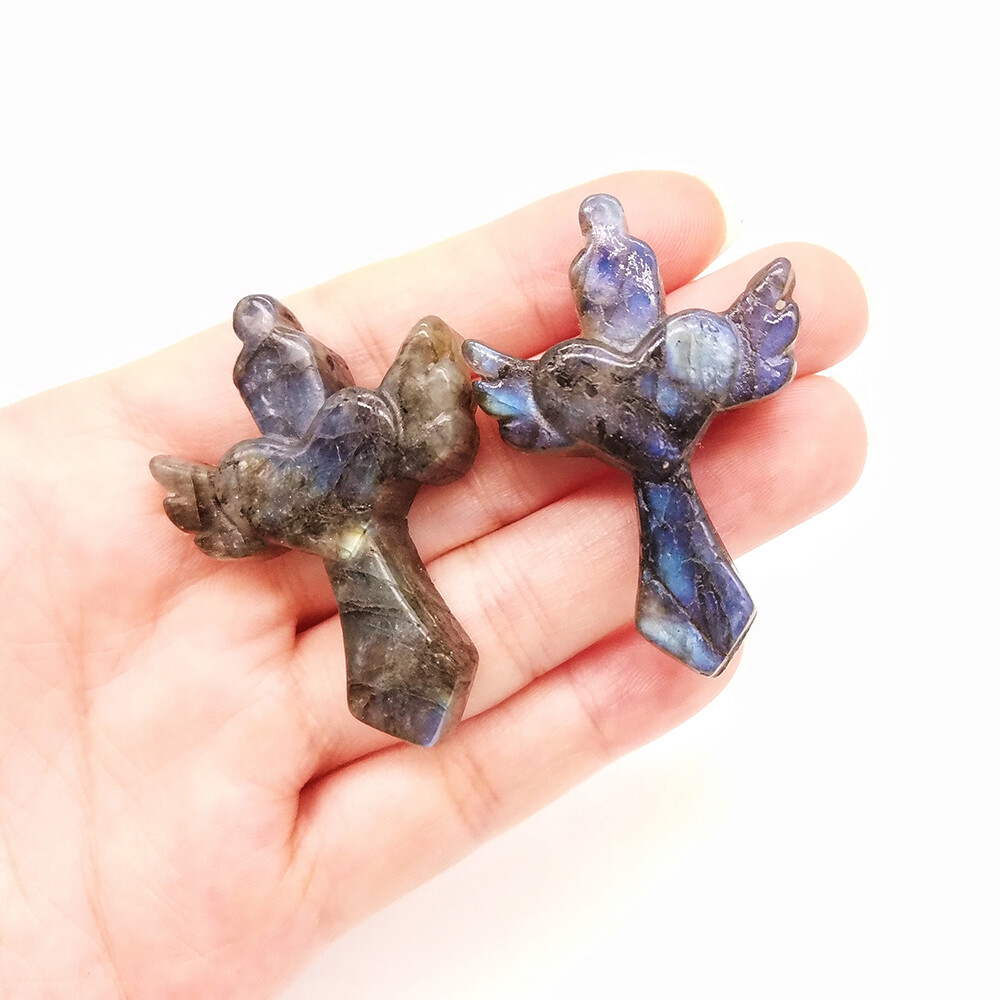 Natural Labradorite Crystal Hand Carved Love Wings Cross Reiki Healing Gemstone