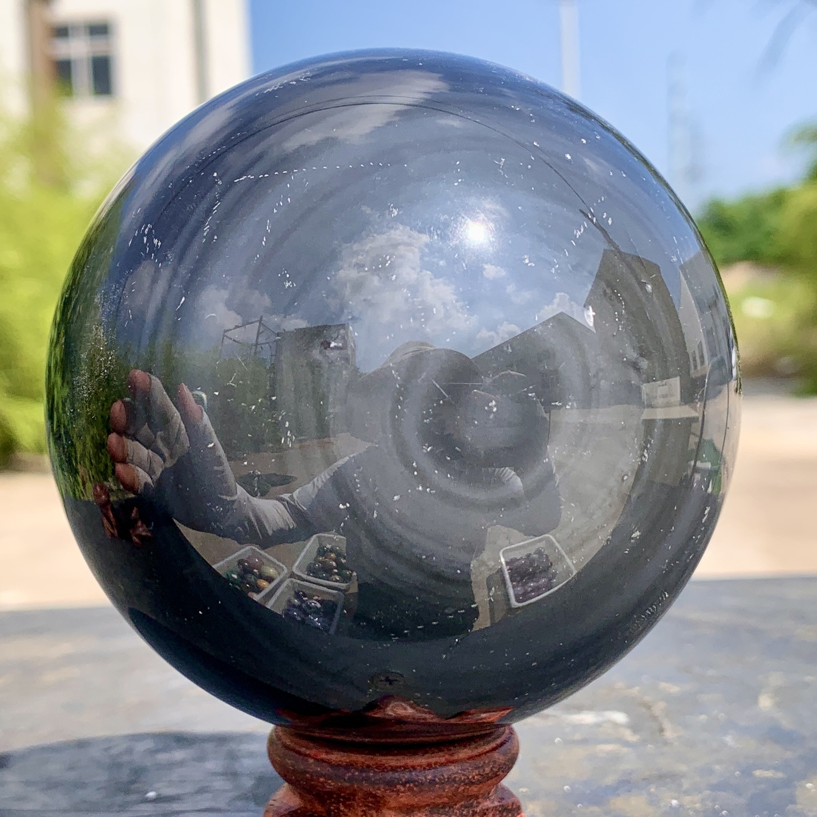 1.92LB Natural Silver Black Obsidian Sphere Quartz Crystal Ball Healing