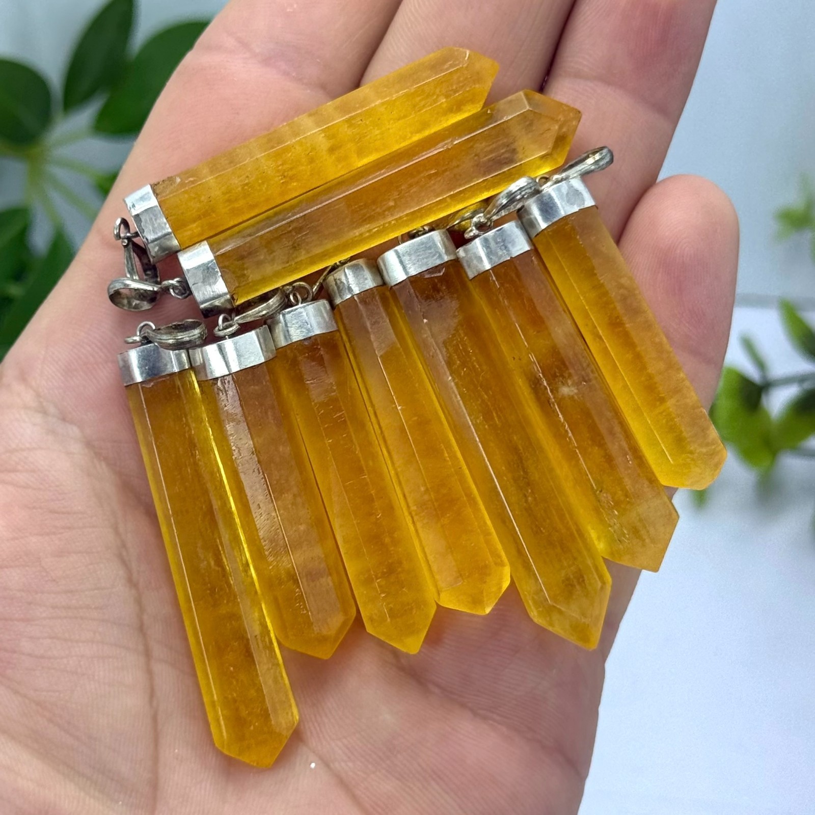 9 Pcs High Quality Polished Orange Calcite Crystal Pendants, Orange Calcite Pend