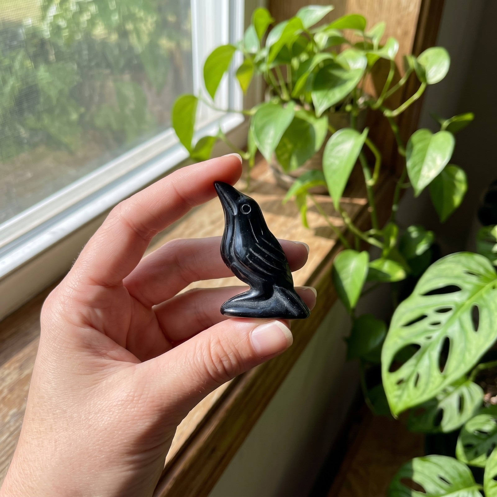 Black Obsidian Raven Carving 5cm Natural Crystal Crow Bird Figurine Decor