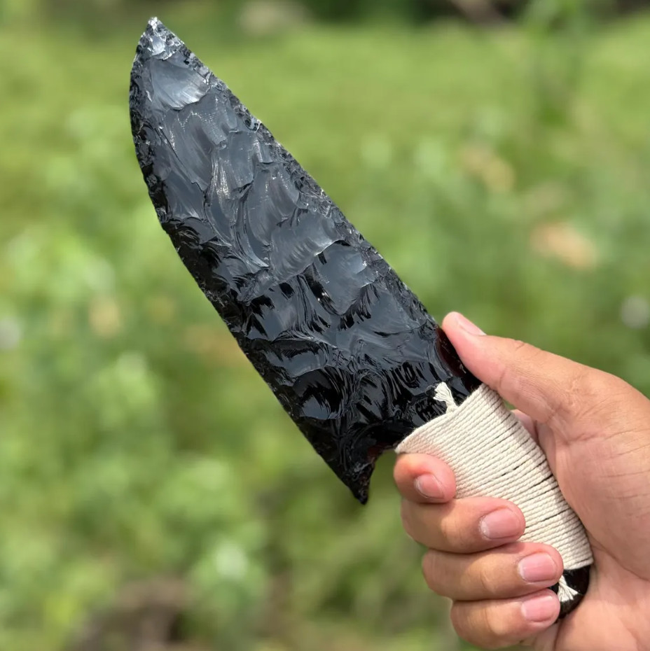 10″ Obsidian Lava Blade – Handcrafted Black Obsidian Knife – Viking Style Athame