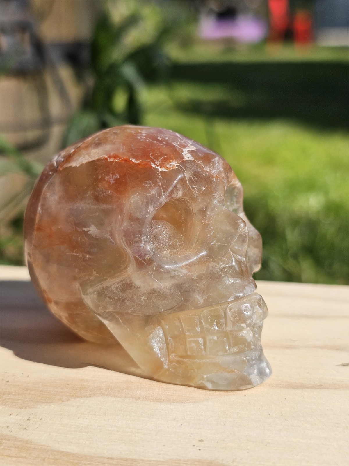 ✨️SALE✨️ Rainbow Fluorite Skull Crystal Carving 244g 5x 6.2 x 4cm Green Yellow