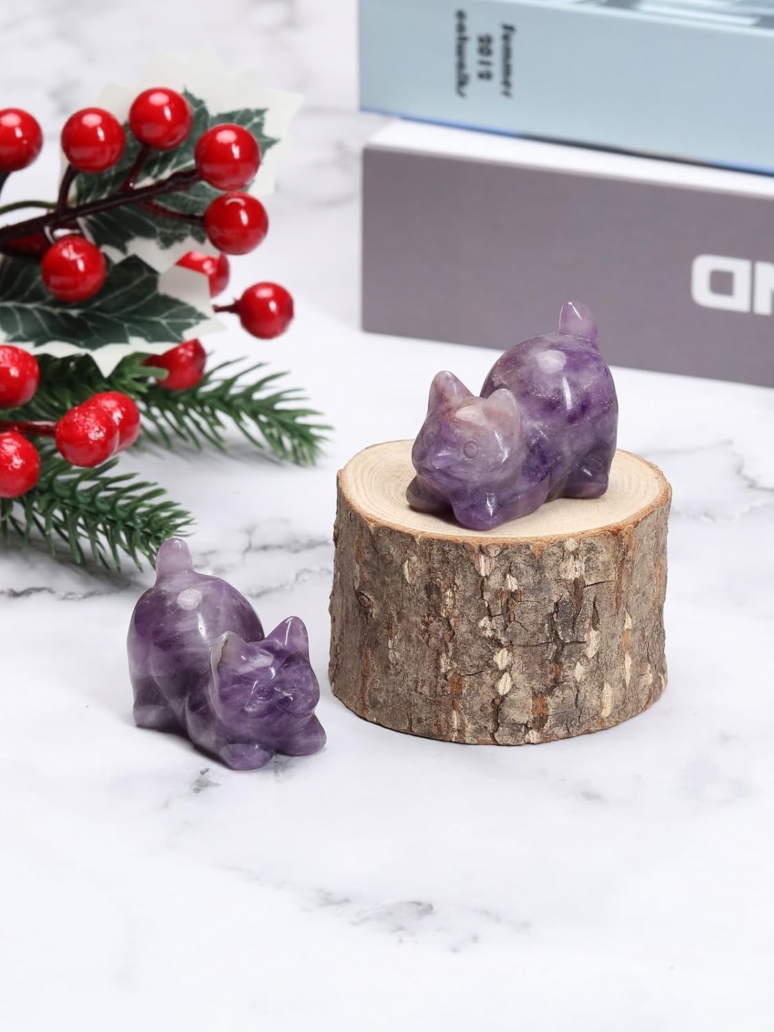 “CrystalTears Amethyst Crystal Cat Figurine Carved Healing Crystals Gemstones ..