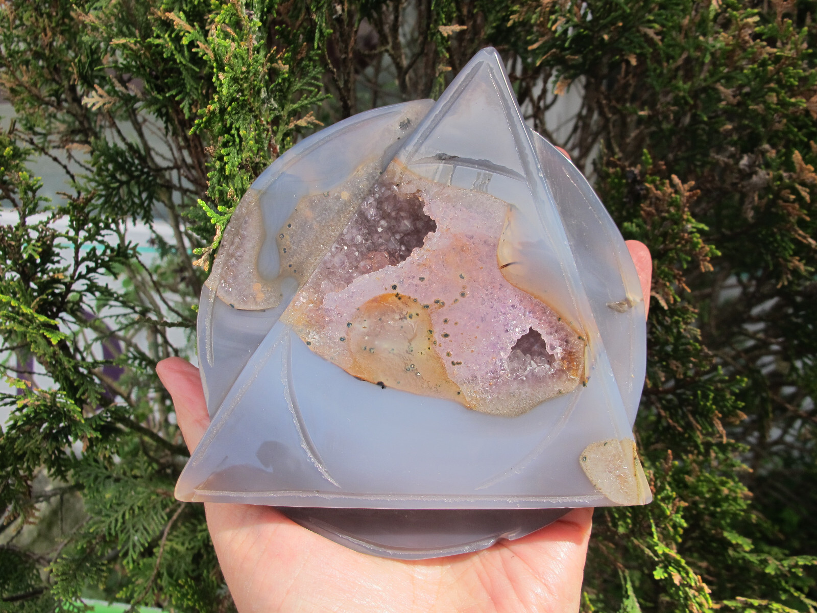 Agate Amethyst Druzy Triangle Circle & stand Crystal Healing Natural Polished