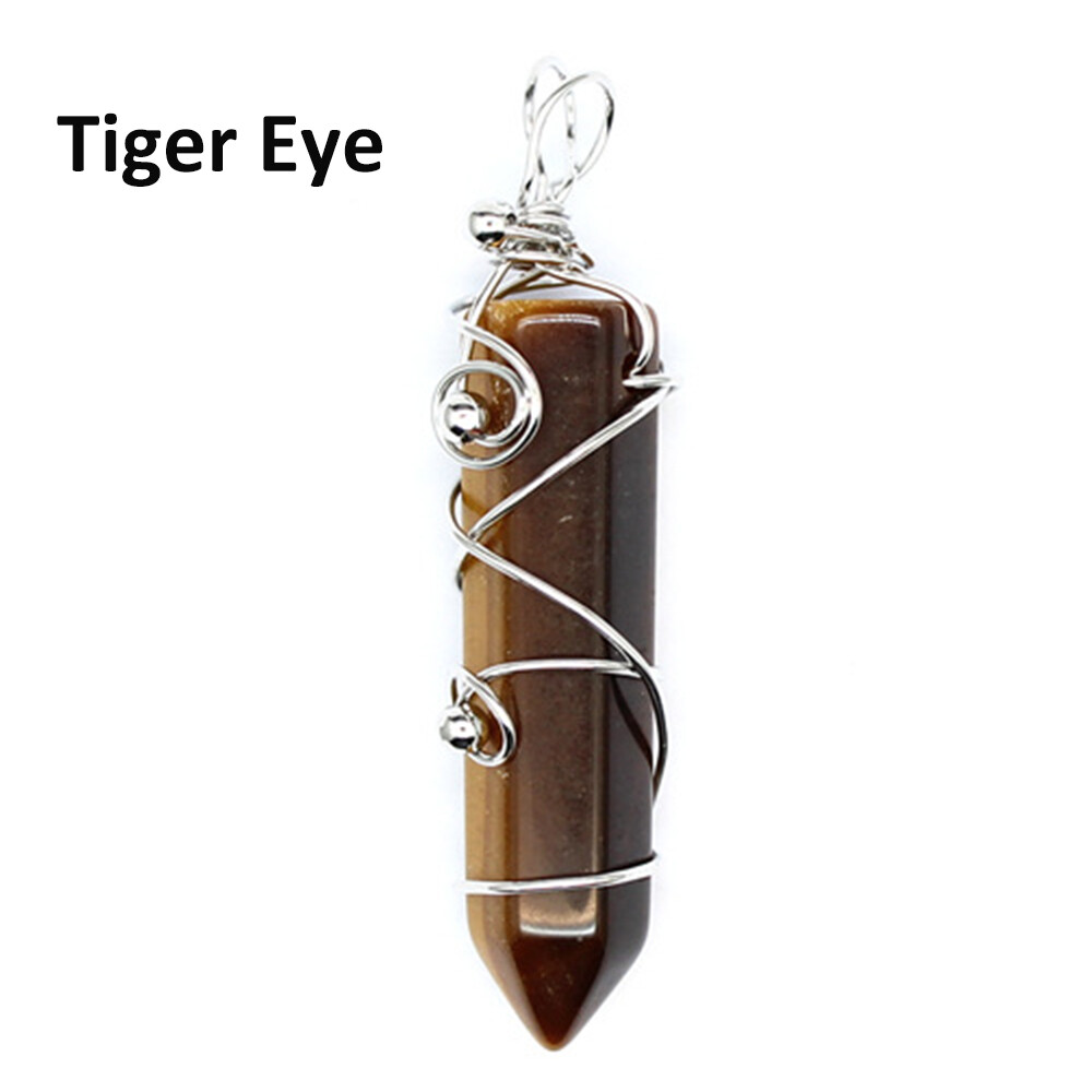 Chakra Wire Wrapped Crystal Point Pendant Quartz Natural Gemstone Healing Reiki