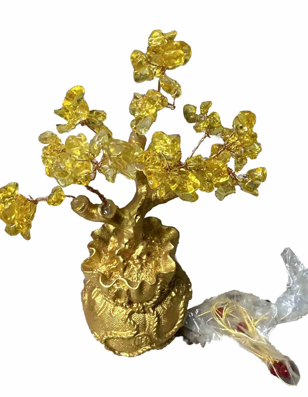 Feng Shui Citrine/Yellow Crytal Money Tree with Chinese Dragon Pots