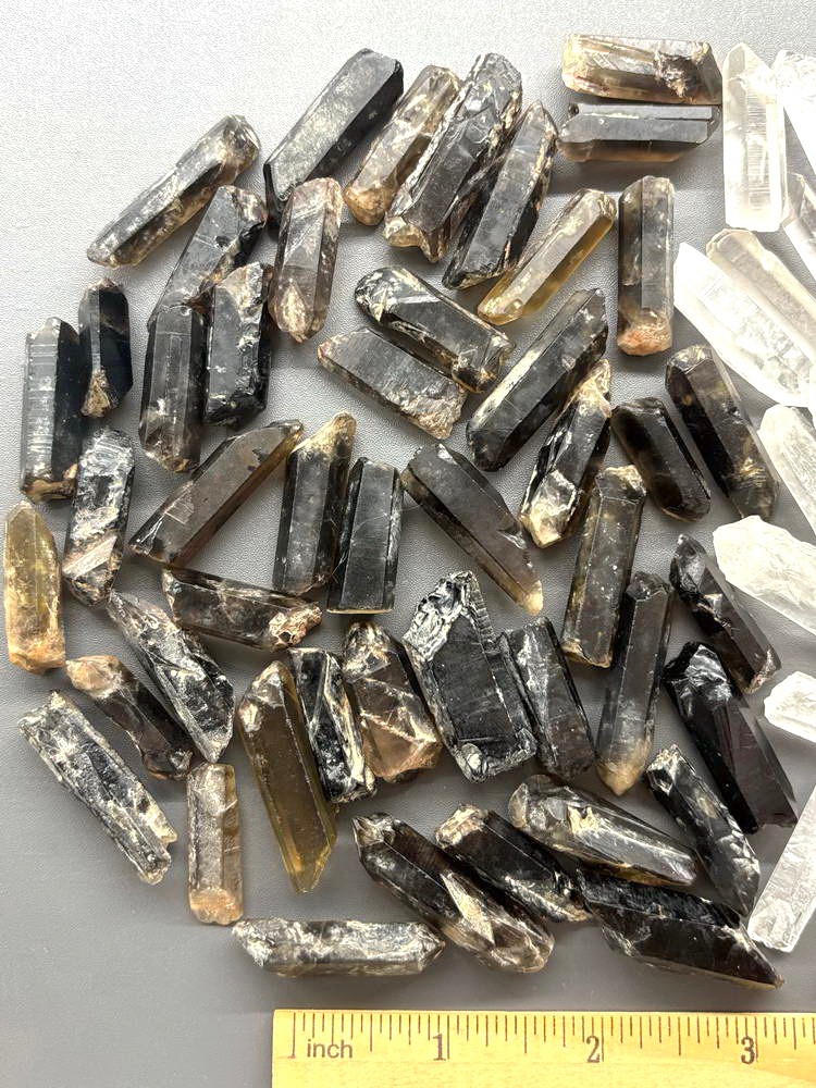 100pcs Bulk Mixed Clear & Smoky Quartz Crystal Shards Broken Terminated Wands