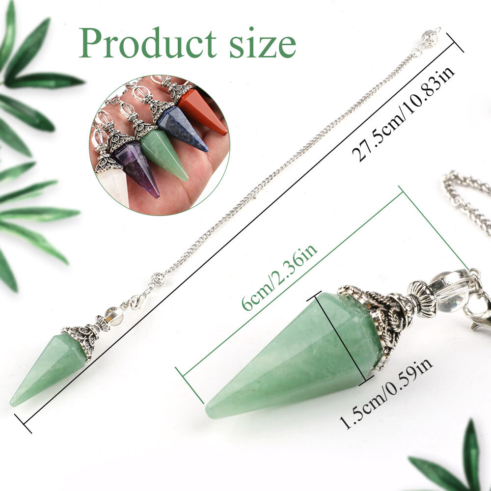 Natural Chakra Crystal Pendulum Hexagon Pyramid Chain Pendant Divination Healing