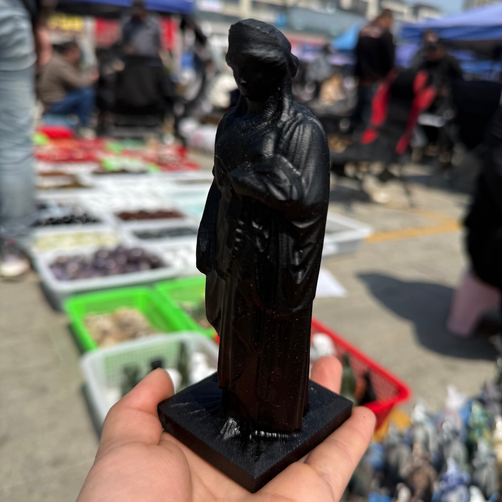 6″ natural Obsidian Virgin of Greece Skull Quartz Crystal Carved Reiki Healing