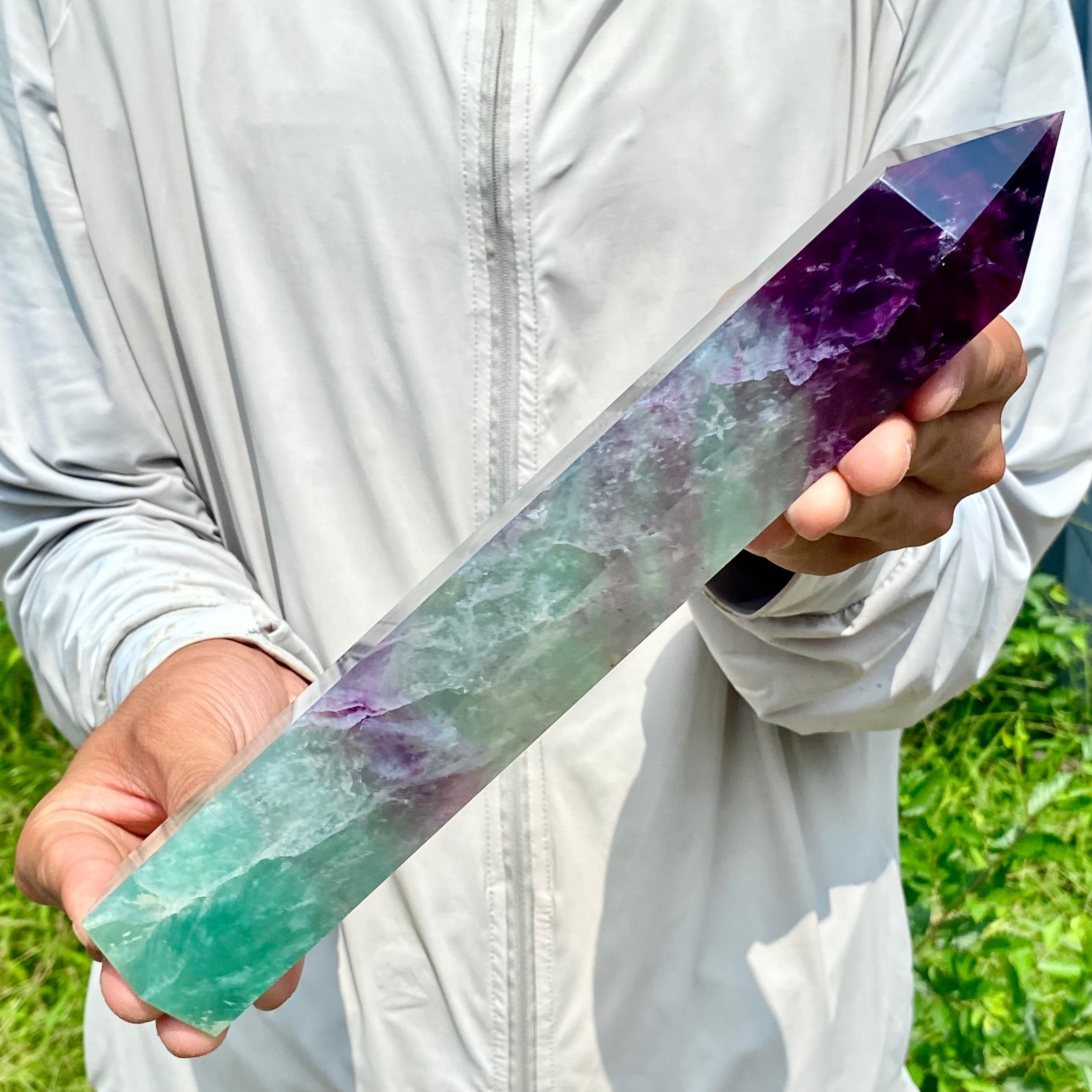 2.44LB Natural Fluorite Crystal Column Magic Wand Obelisk Point Earth Healing