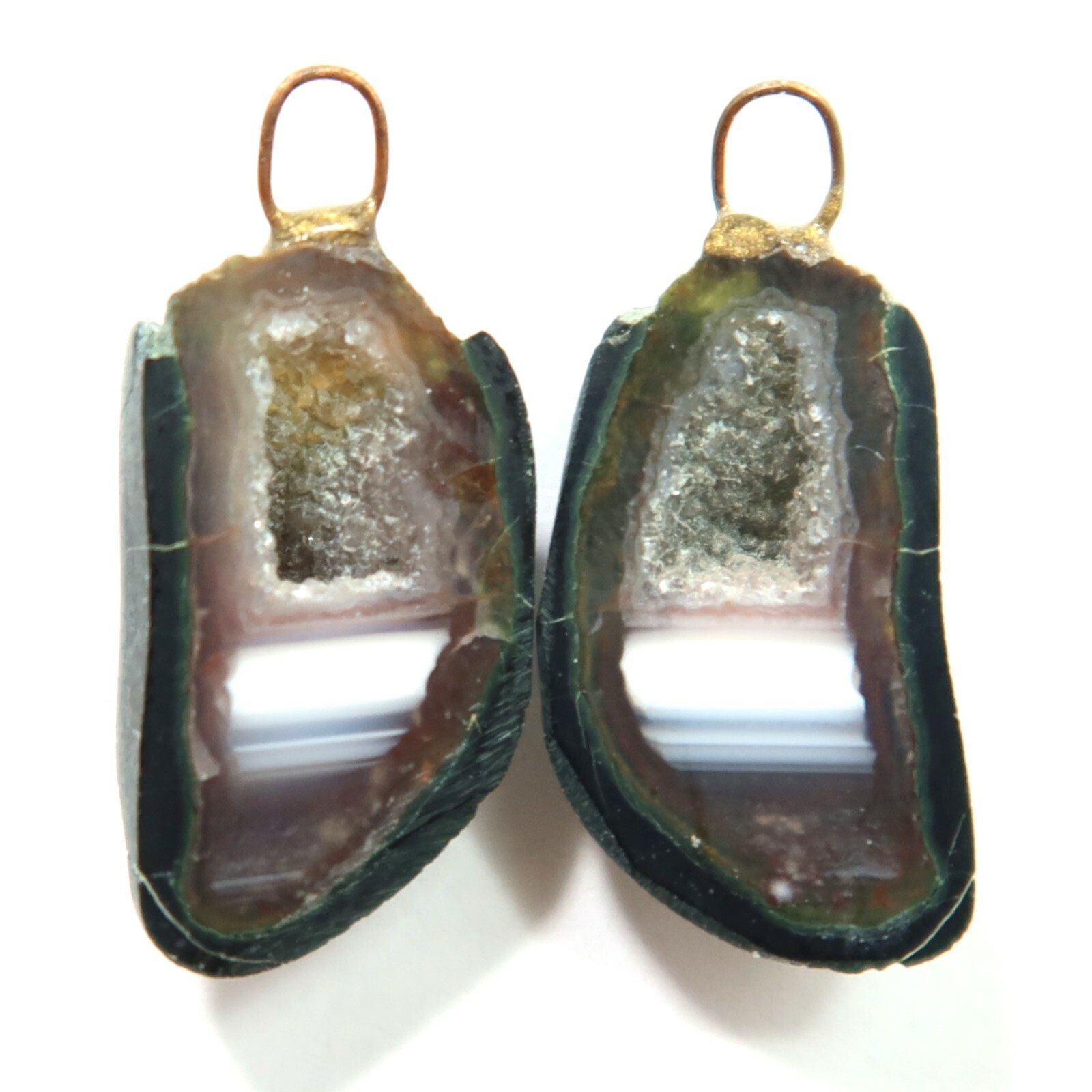 Distressed Tabasco – Tiny Mexican Geode Polished Halves with Ring TABD9