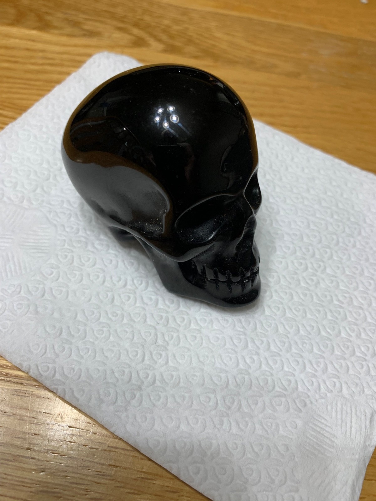 2-1/4”, 6.8 oz.Black Obsidian Crystal Skull Hand Carved Human Skeleton Figur…