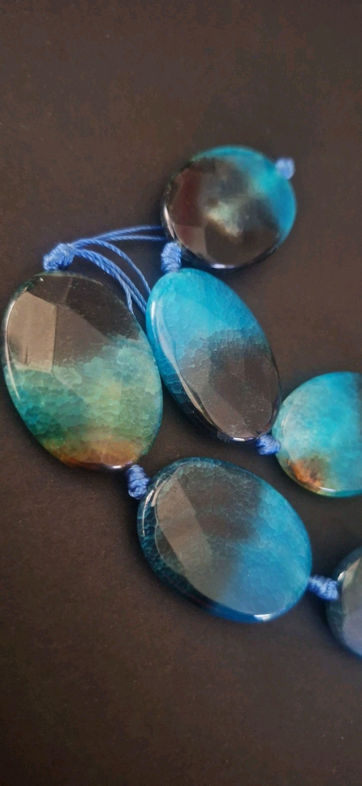 Natural Agate Teal Black Strand 10 Inches Faceted Flat Stones A-5