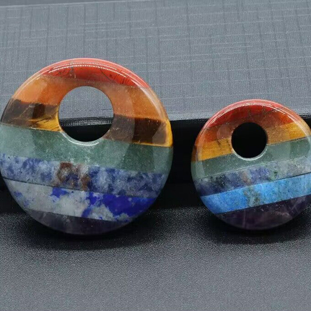 Natural Chakra Crystal Large Hole Donut Pendant Colorful Gemstone Round Circle