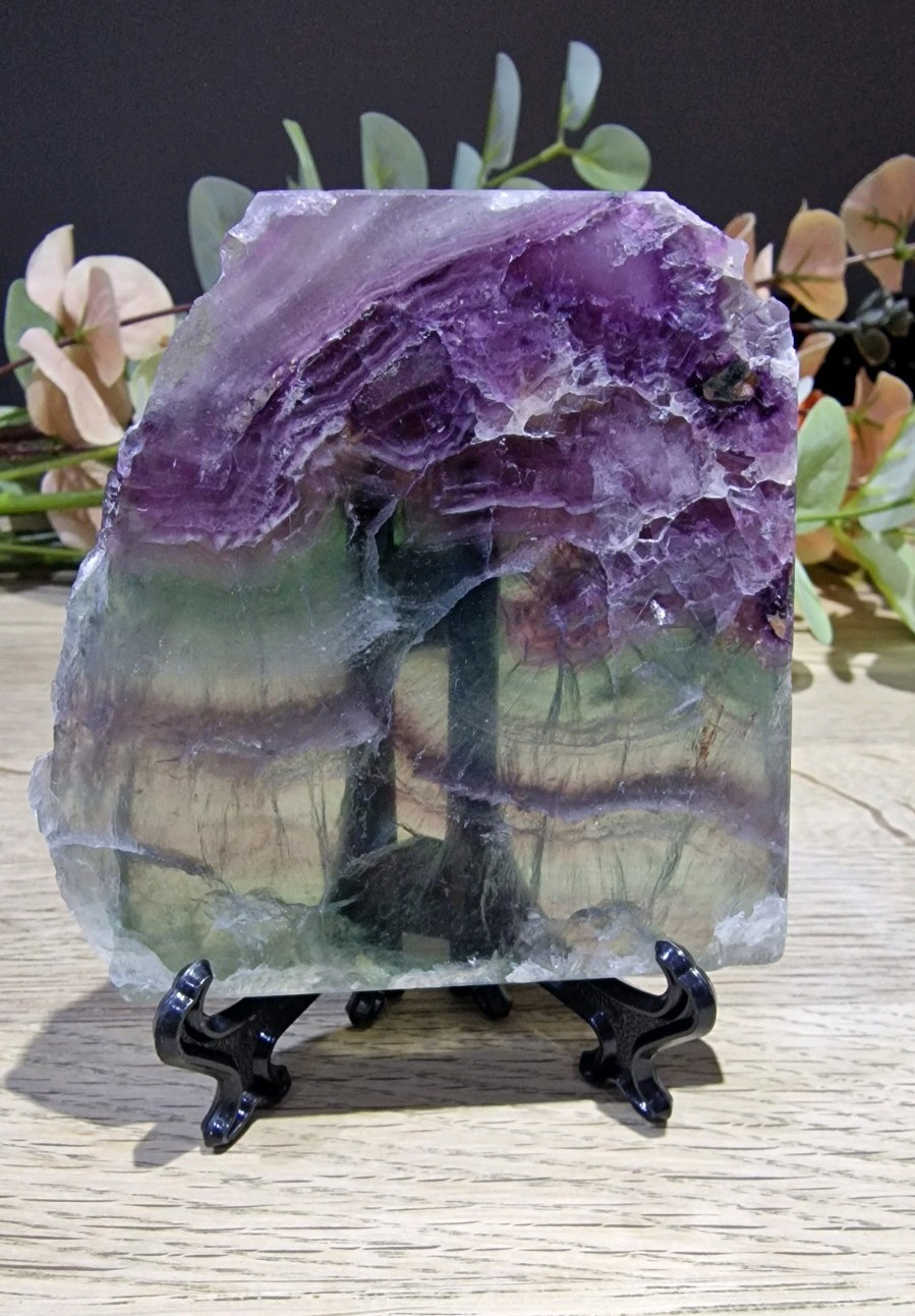Rainbow Fluorite Crystal Slab Raw Specimen 205g UV Reactive Free Stand