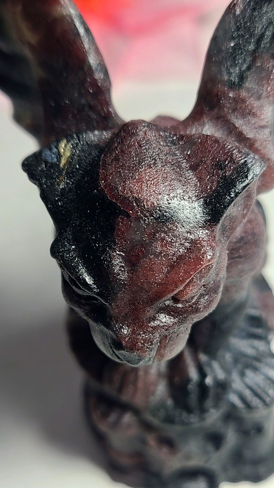 4″ 329g Magnificent Garnet Arfvedsonite Gargoyle Crystal Stone Carving Statue