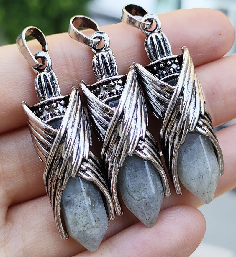 10pcs Labradorite Gems Angel Wing Pendants Love Reiki Healing Amulet Wholesale