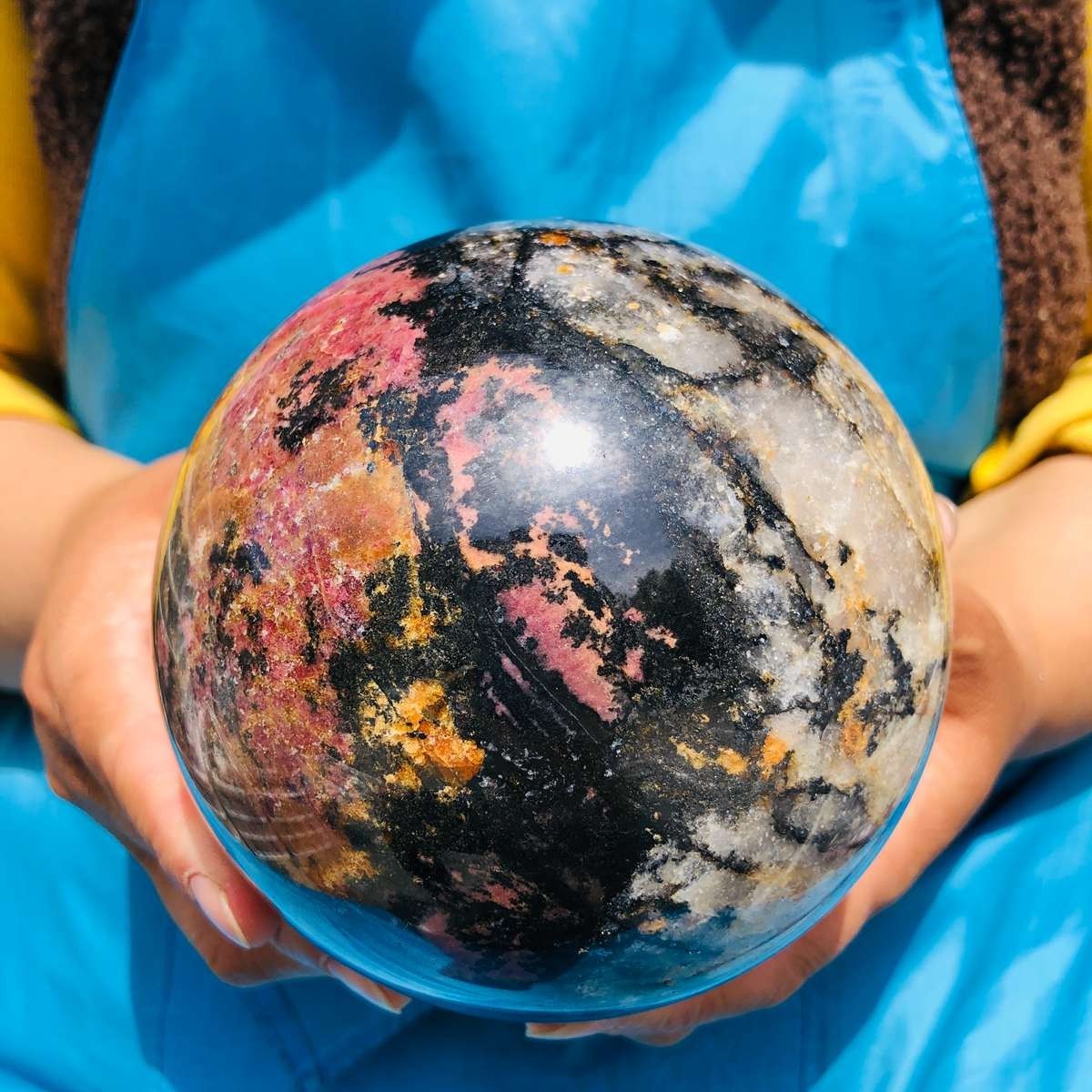 6.24 LB Natural Rhodonite Crystal Sphere Pink Black Healing Gem Stone 4773
