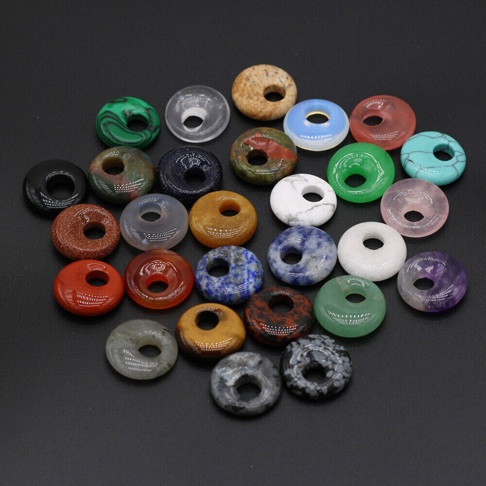 18mm Natural Crystal Hole Donut Peace Buckle Beads Gemstone Chakra DIY Jewelry