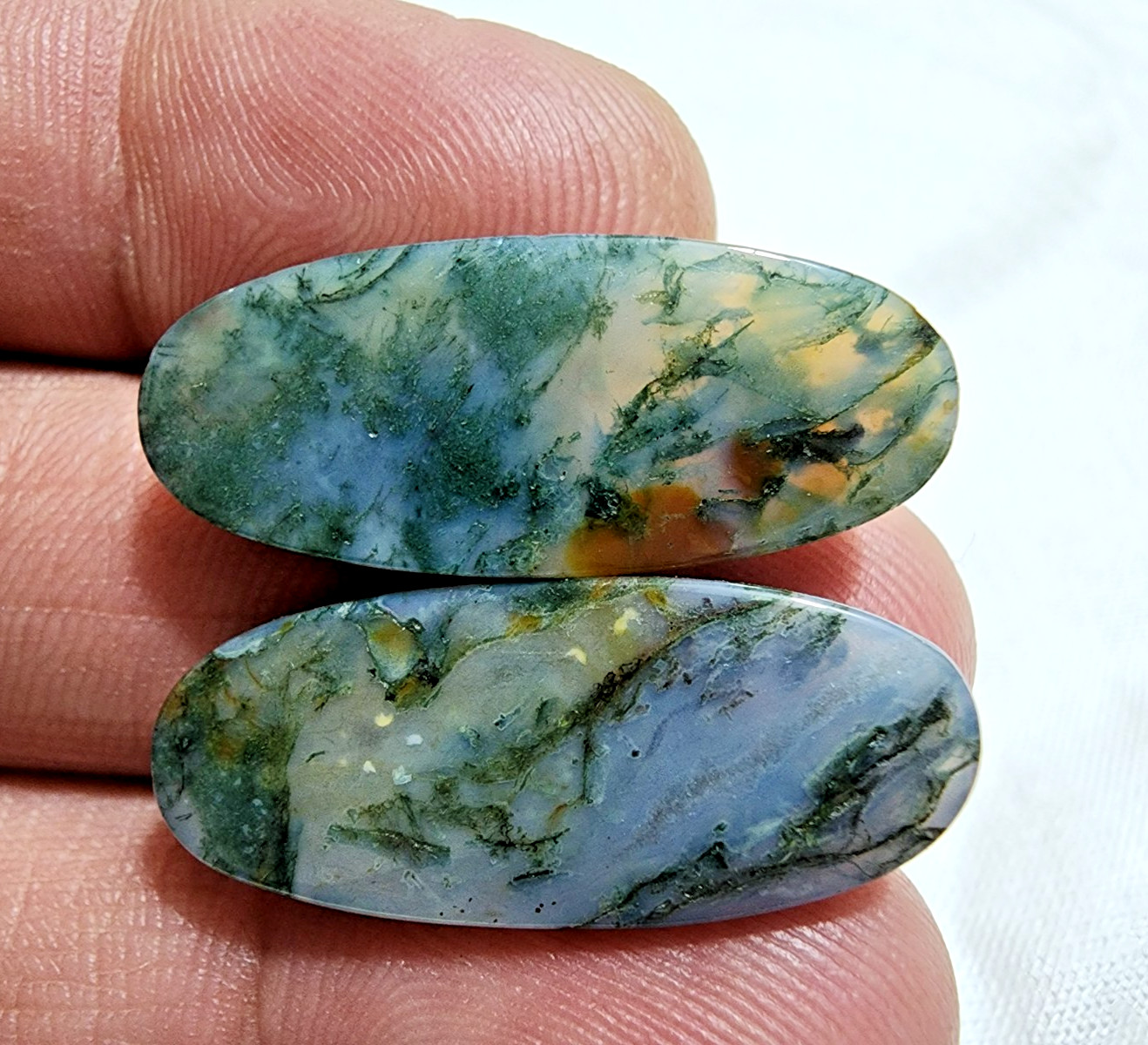 Amazing Rare Moss Agate Matching Pair Cabochon 26ct Loose Gemstone for Jewelry