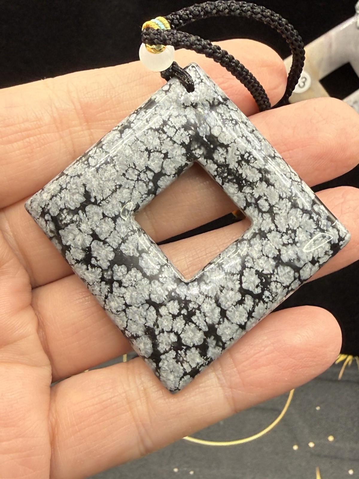 Natural Mixed Crystal Material Diamond Hung Donut on adjustable cord See detail