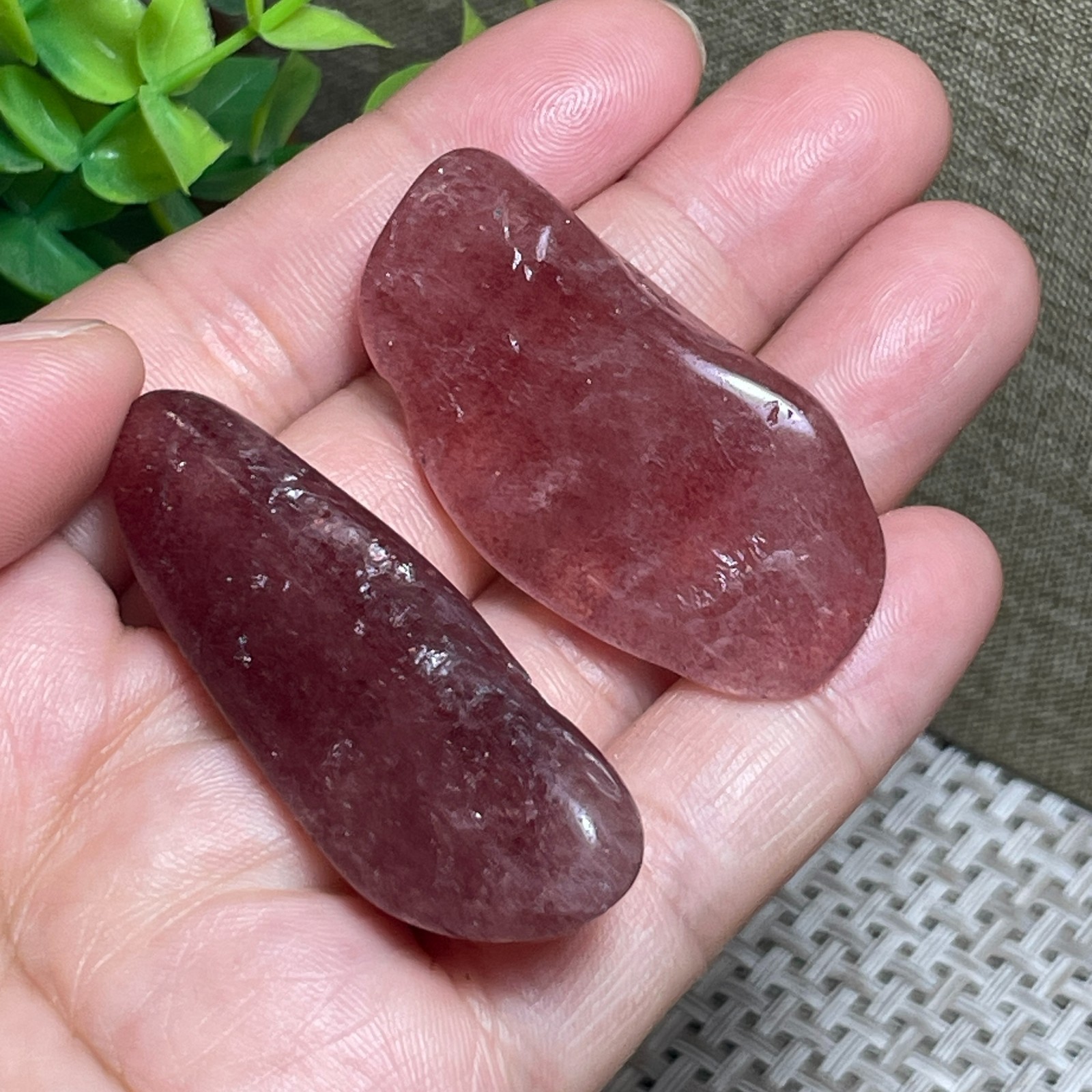 2pcs red strawberry stone Rocks polished Mineral Specimen 38g E6436